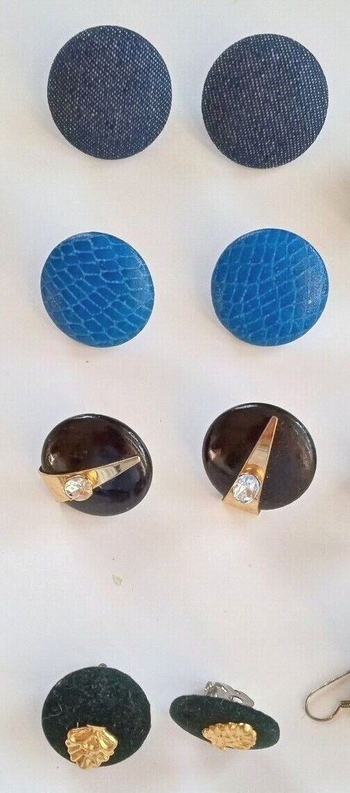 Vintage 13 pairs fabric faux leather silk velvet pierce clip on earrings lot