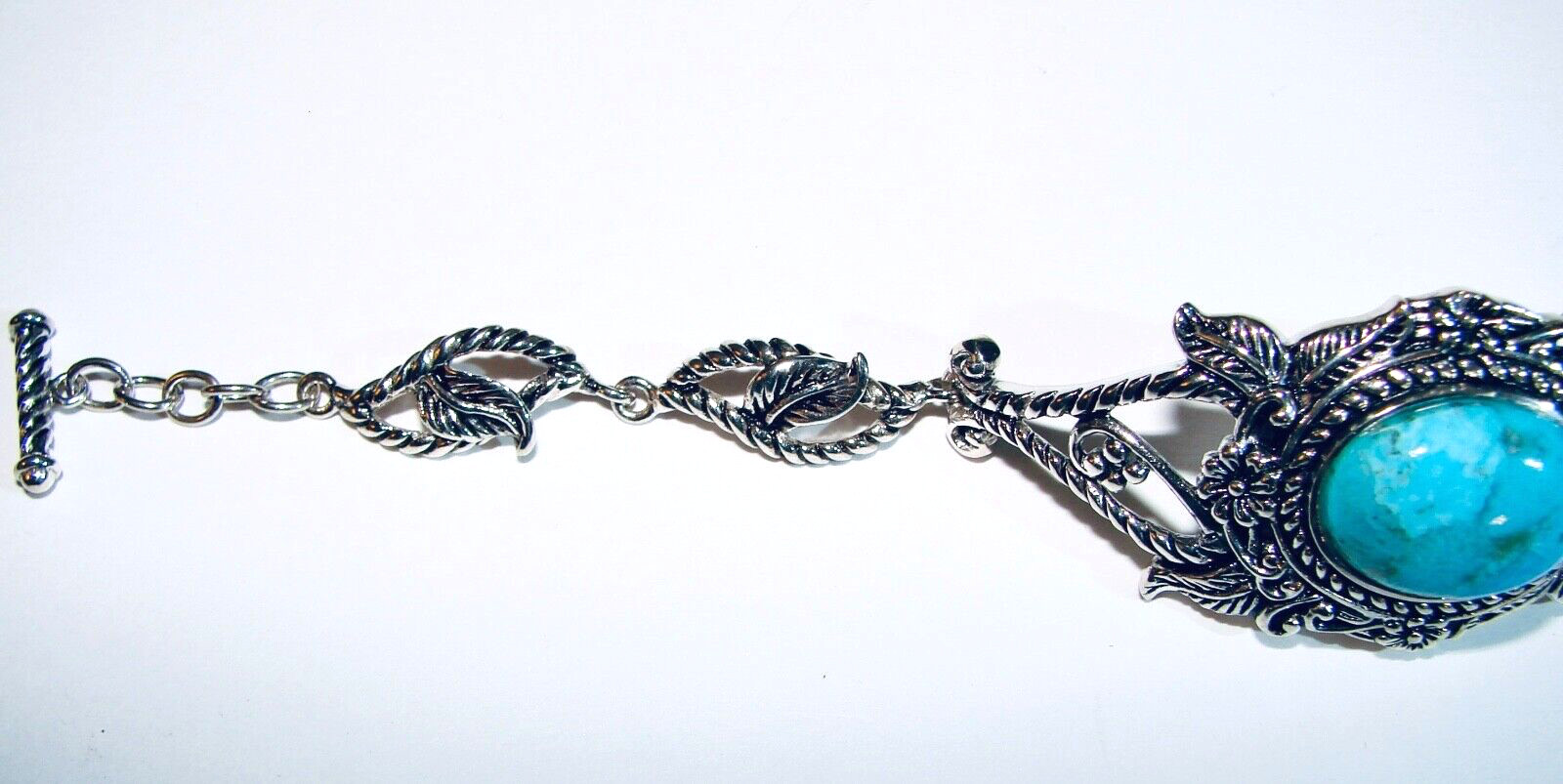 STERLING SILVER TURQUOISE FLOWER DESIGN BBJ TOGGLE BRACELET Bangkok Ratnaraj