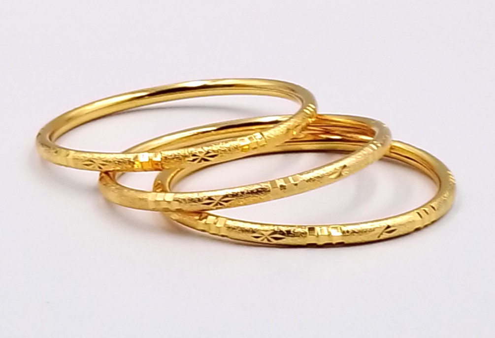 Set 3 Bangle Bracelets 23K 24K Thai Baht Gold GP Filled Women Girls Gift 5.7 cm