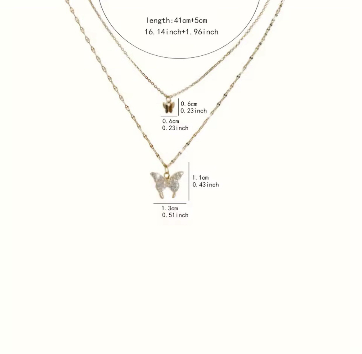 Gold Tone Layered Butterfly Charm Necklace with Clear Crystal Pendant, 16.14″
