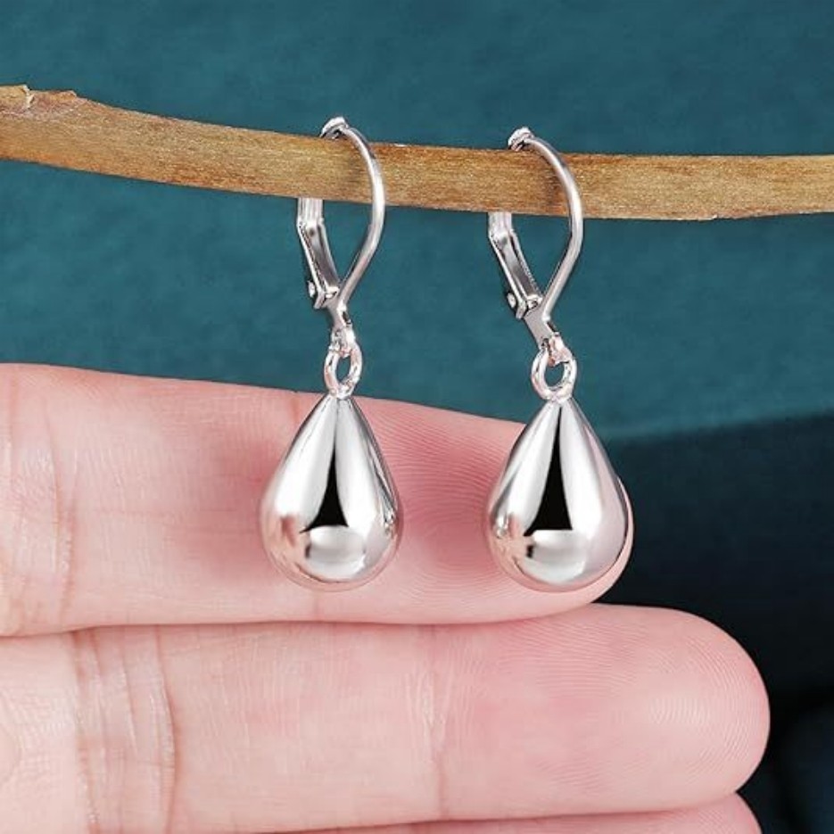 Minimalist Silver Plated Alloy Polished Eeardrop Hanging Fashion Drop Earrings