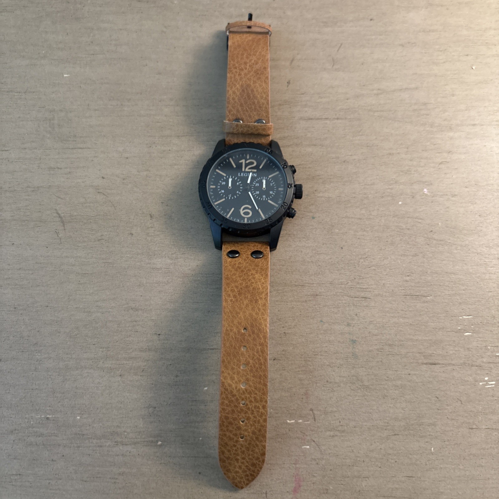 Legion Watch Black With Brown Leather Band See Notes