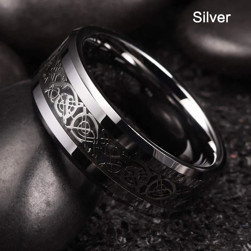 Men Women Gold Plated Blue Black Red Stainless Steel Celtic Dragon Band Ring 8mm