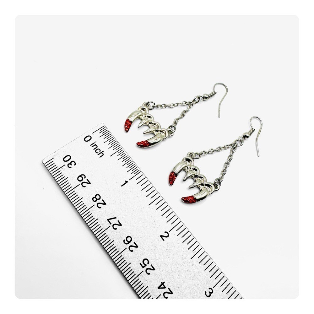 Vintage Vampire Fangs Halloween Fashion Forward Dangling Earrings Silver/Red