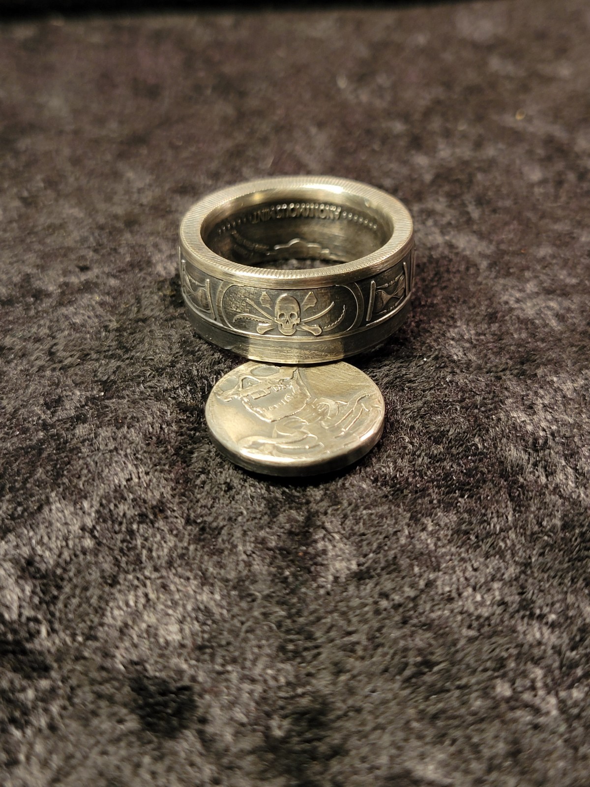 1oz Memento Mori Coin Ring .999 Silver (Made to order)