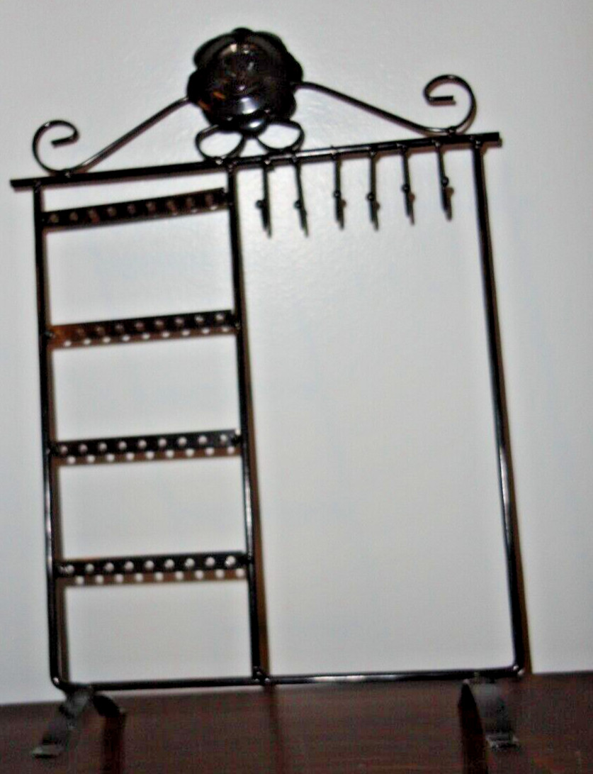 BLACK METAL DECORATIVE TABLE TOP JEWELRY NECKLACE EARRINGS PIN HOLDING STAND 14″