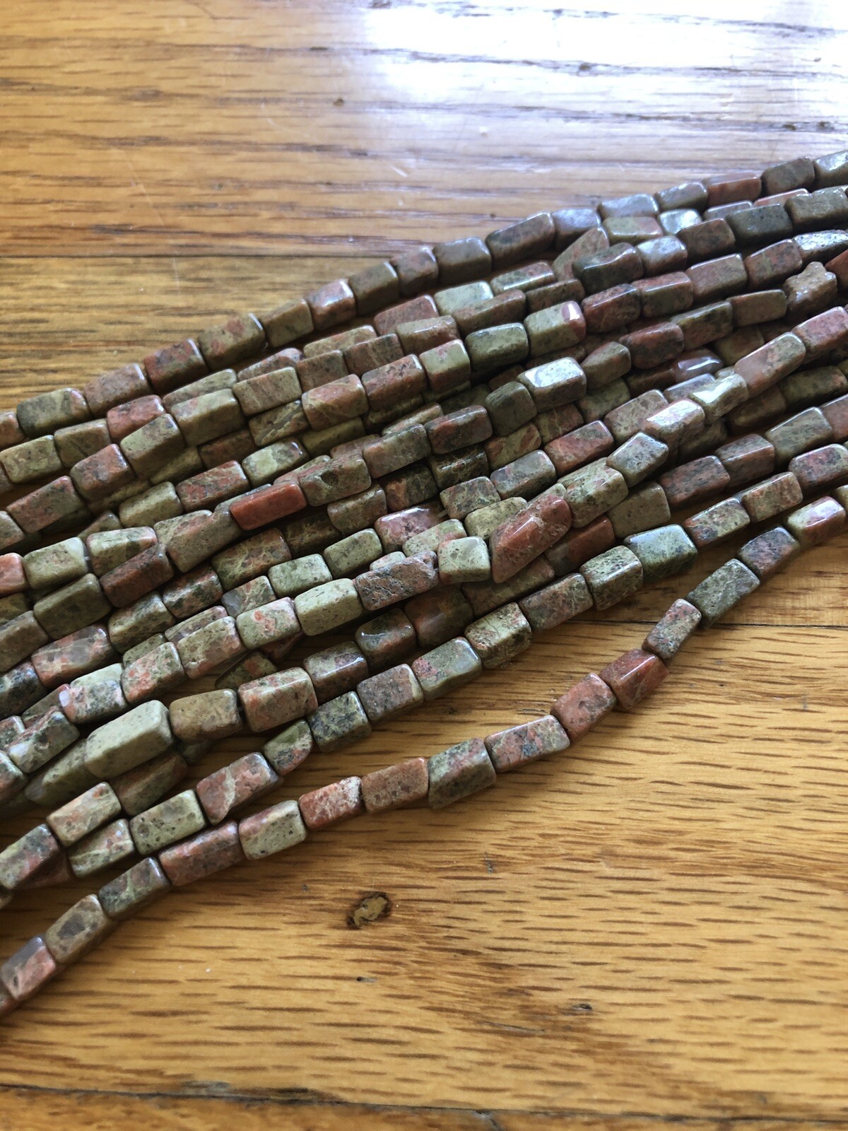 Old Stock Square 6 To 8mm Tube Rectangular Pink Green Epidiote Bead String 14in
