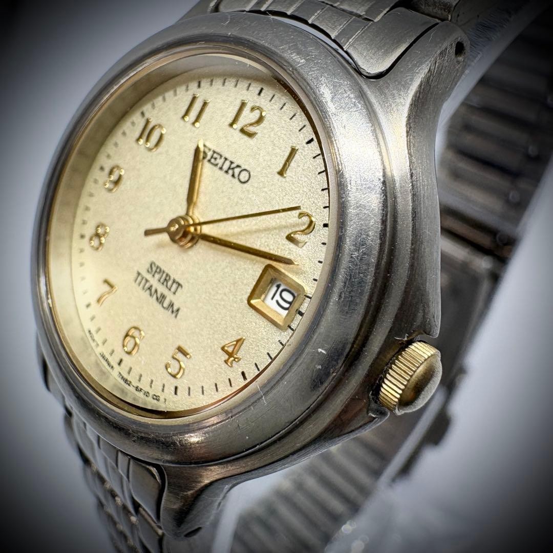 SEIKO SPIRIT Titanium Ladies Watch, Gold Dial, Working Condition, New Battery Re