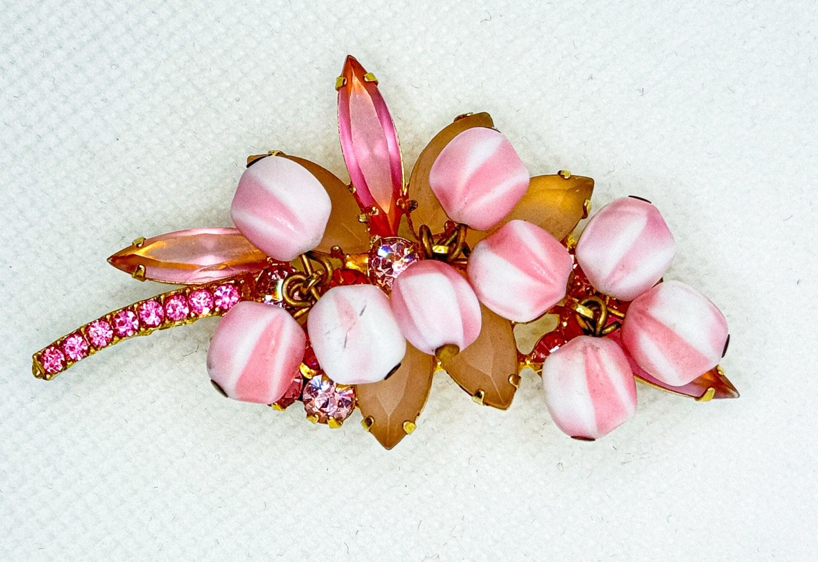 Verified Juliana D&E Cha Cha Brooch Pink Stripe Glass Rhinestone Floral READ