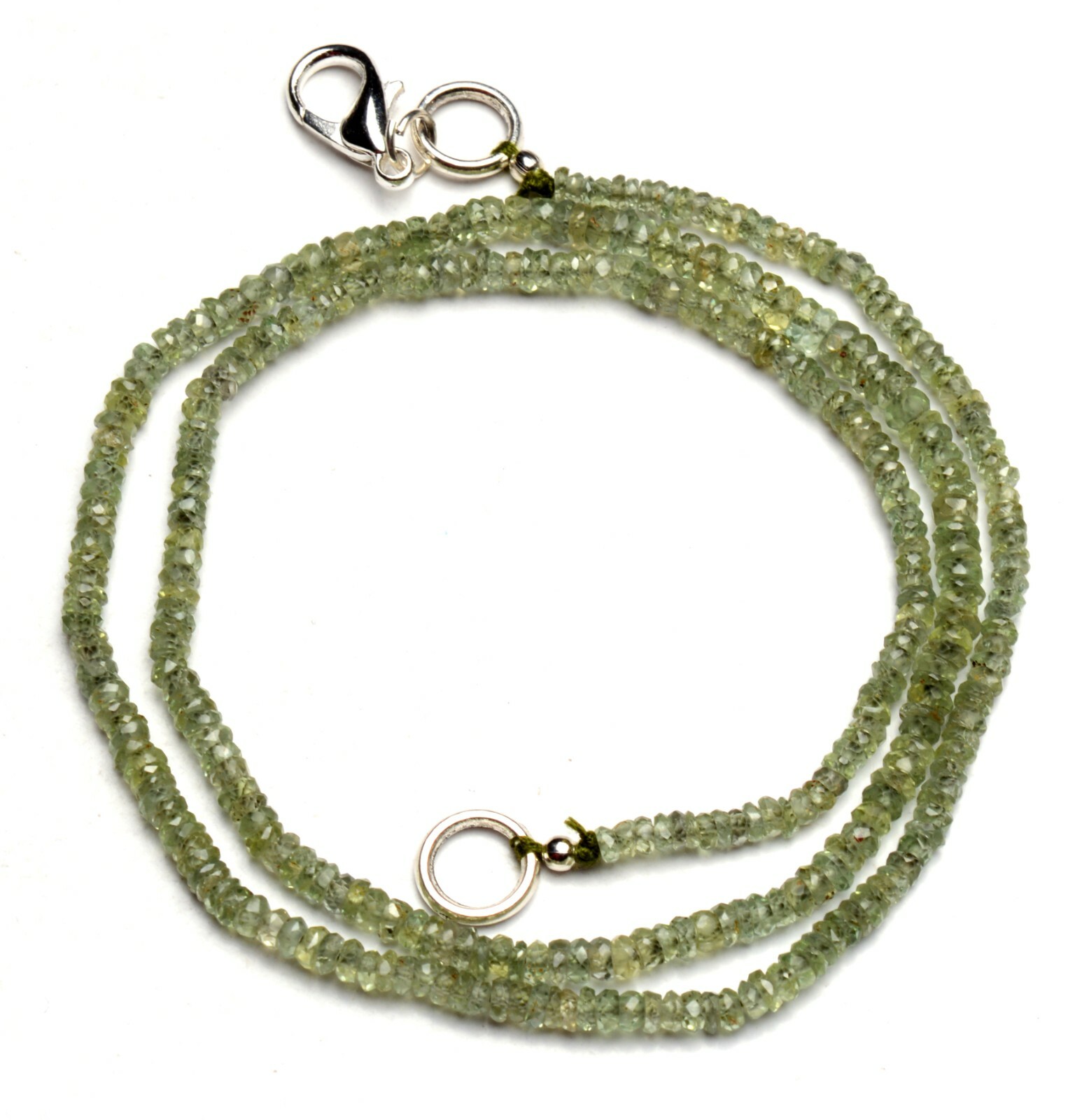 Natural Gem Green Sapphire Faceted 2.5 to 3.5mm Size Rondelle Beads Necklace 18″