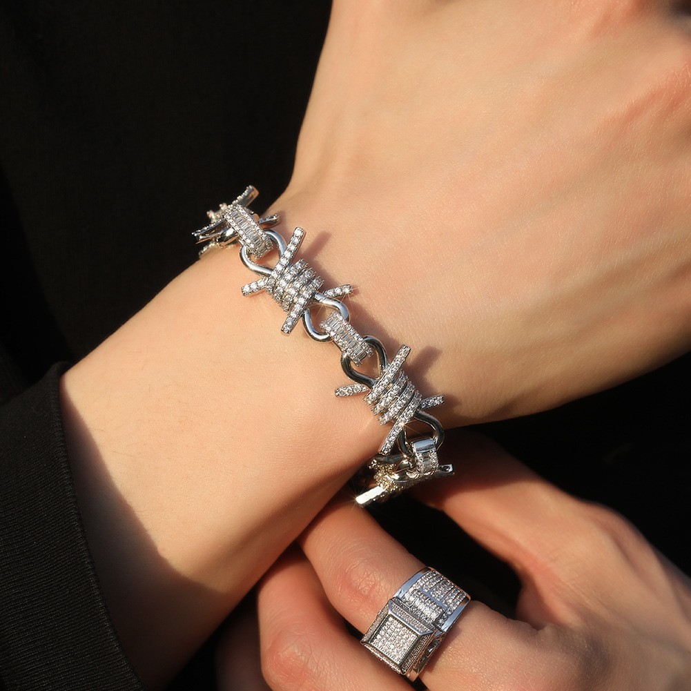 Sparkling Barbed Wire Chain Silver Gold Hip Hop CZ Bling Barbwire Necklace