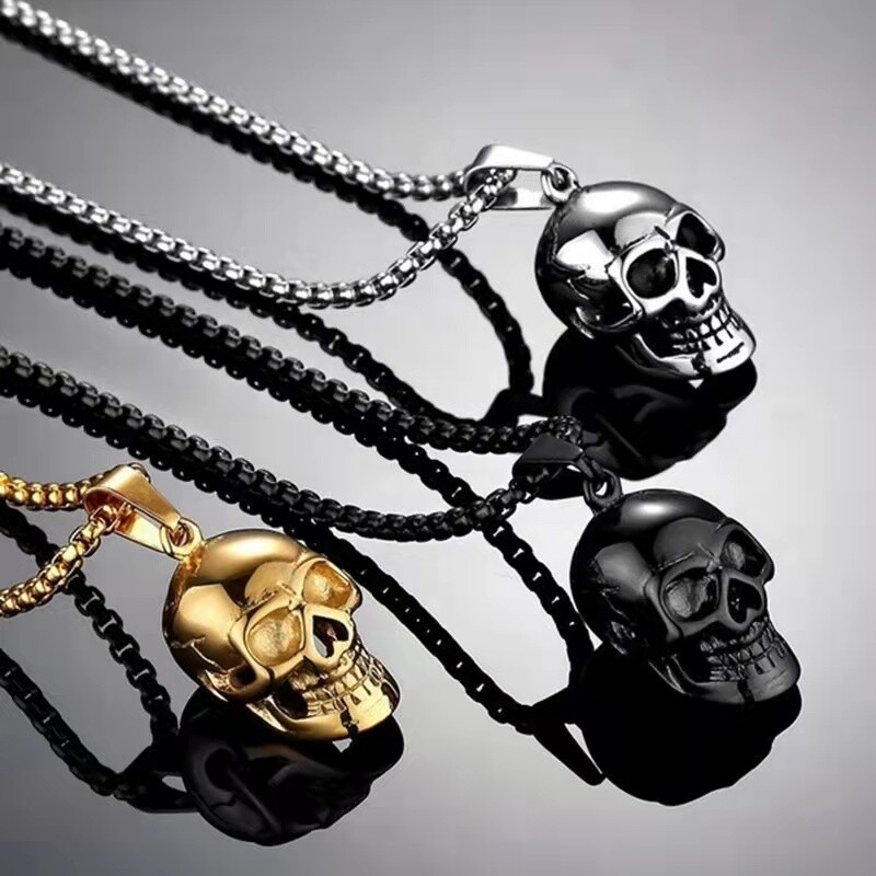 NEW Mens Biker Skull Pendant Necklace Men Stainless Steel Chain Punk Gothic USA