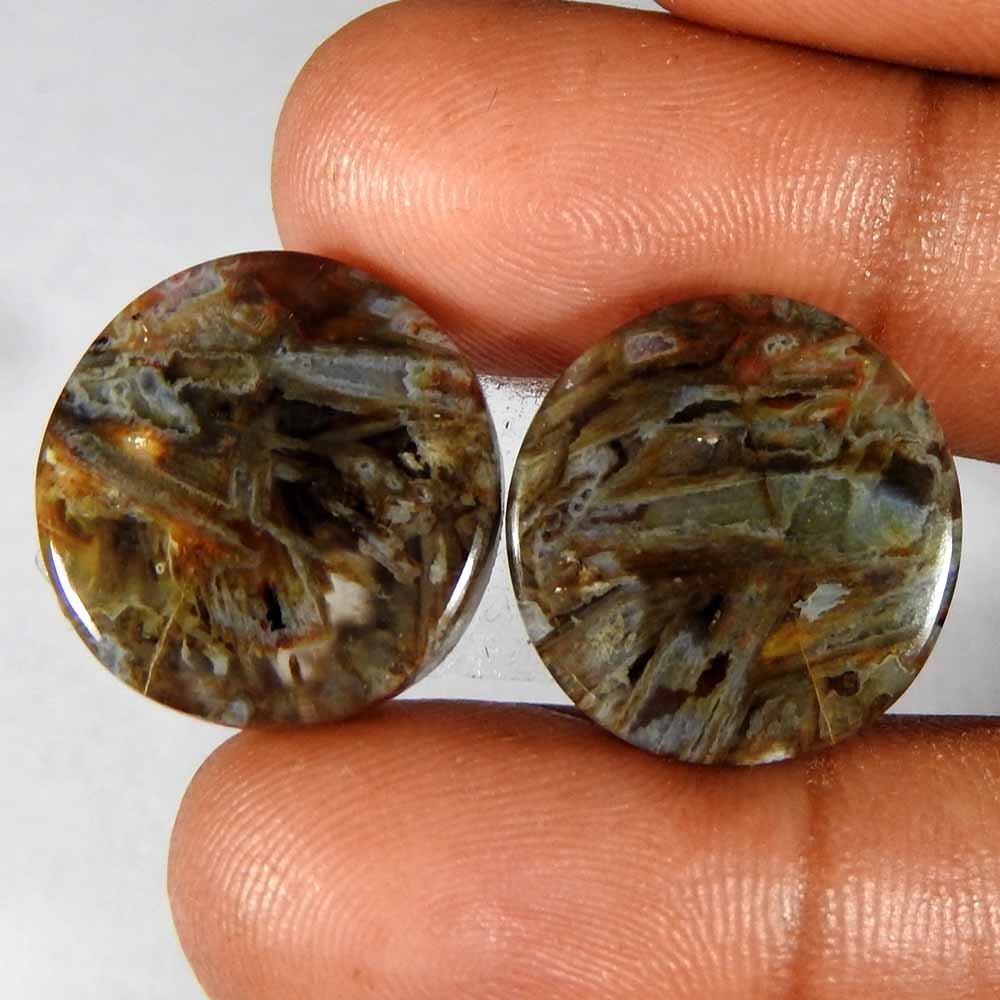 26.10Cts100%Natural Turkish Stick Agate Round Pair Cabochon Loose Gemstone
