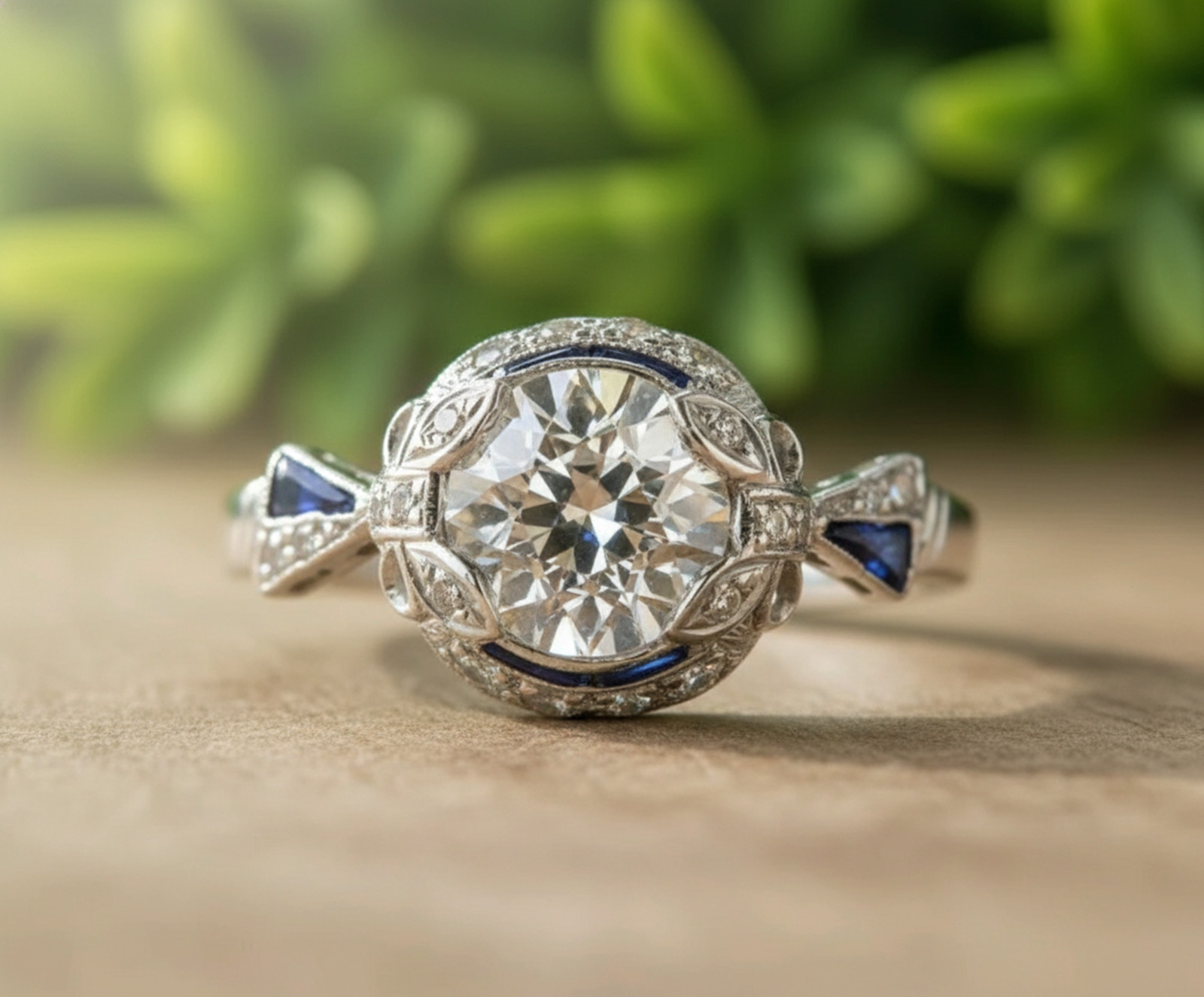 14K White Gold Art Deco Retro Wedding Bridal Ring Round Cut Lab Created Diamond