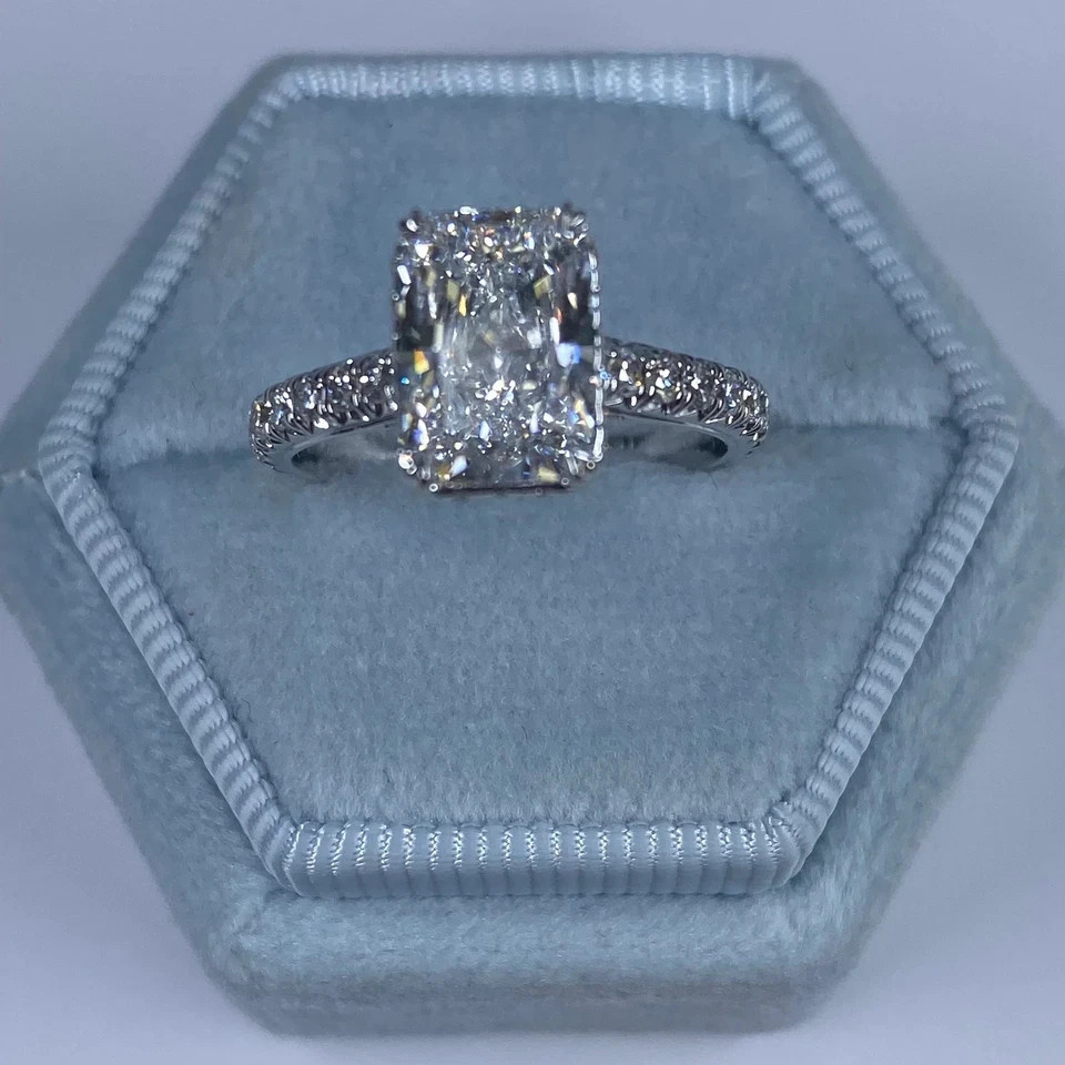 14k White Gold Radiant Diamond Wedding Ring 3 Carat Lab Grown IGI E F VVS CVD