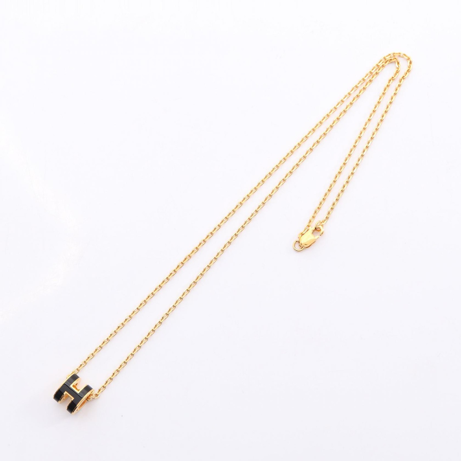 HERMES MINI POP H Necklace Pendant Gold Plated Black Used Women