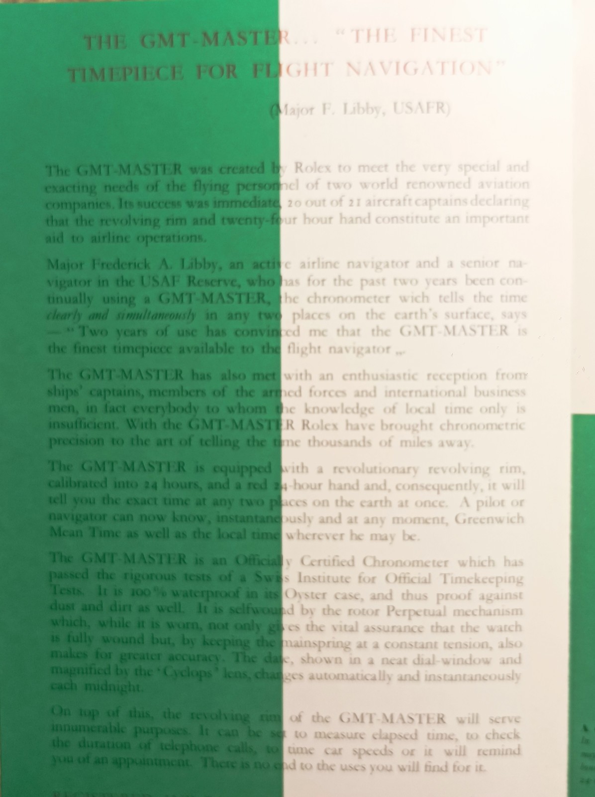 Rolex GMT-Master Leaflet english year 1959 in good conditions