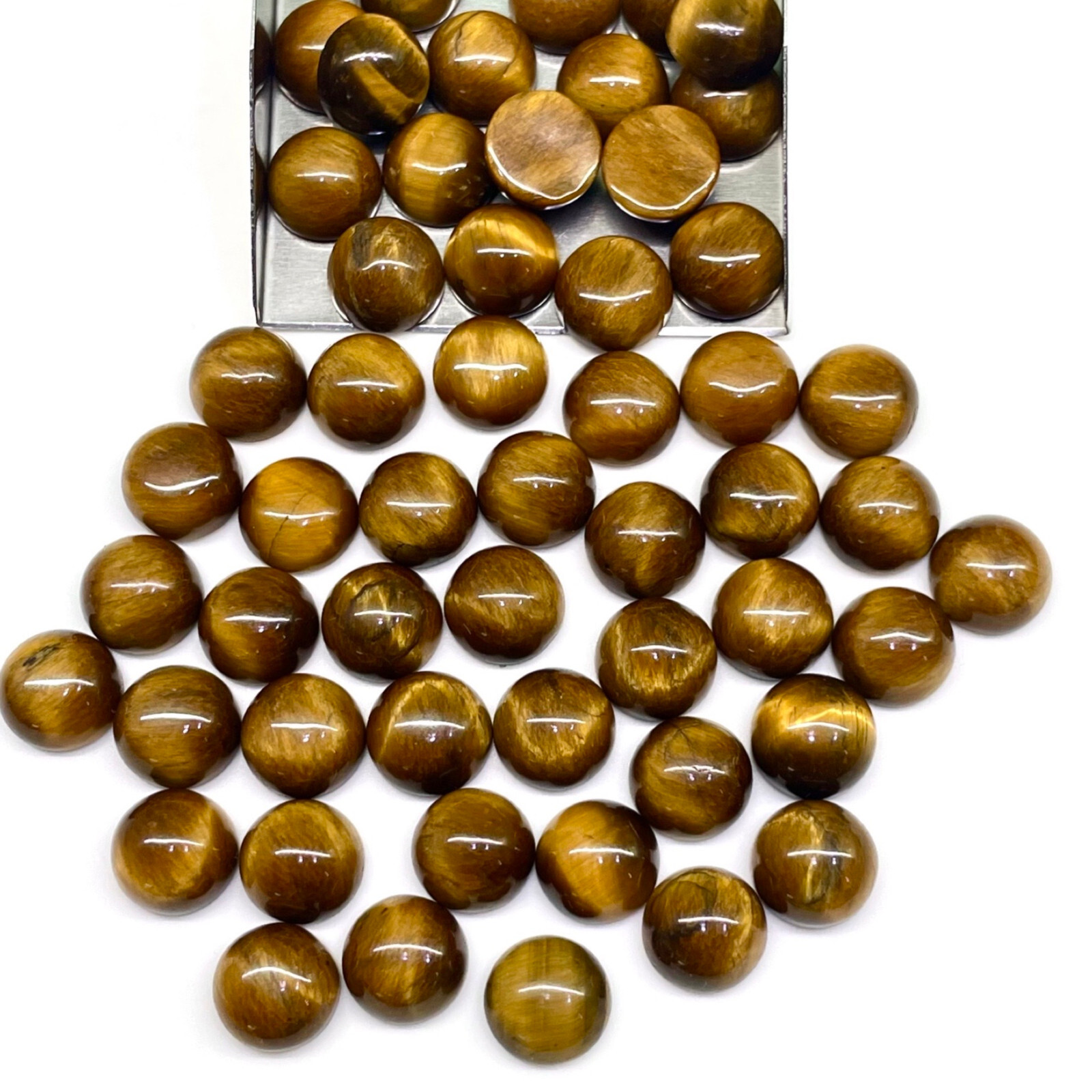 42 Pcs Natural Tiger Eye 10mm Round Cabochon Wholesale Loose Gemstones Lot