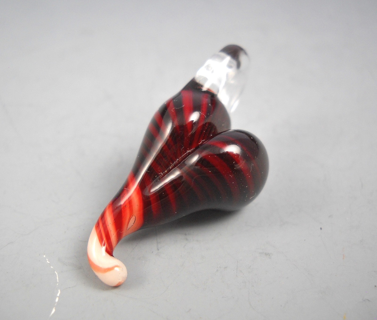 Artisan Made Glass Lampwork Bead Red White Heart with Clear Glass Attached Bail