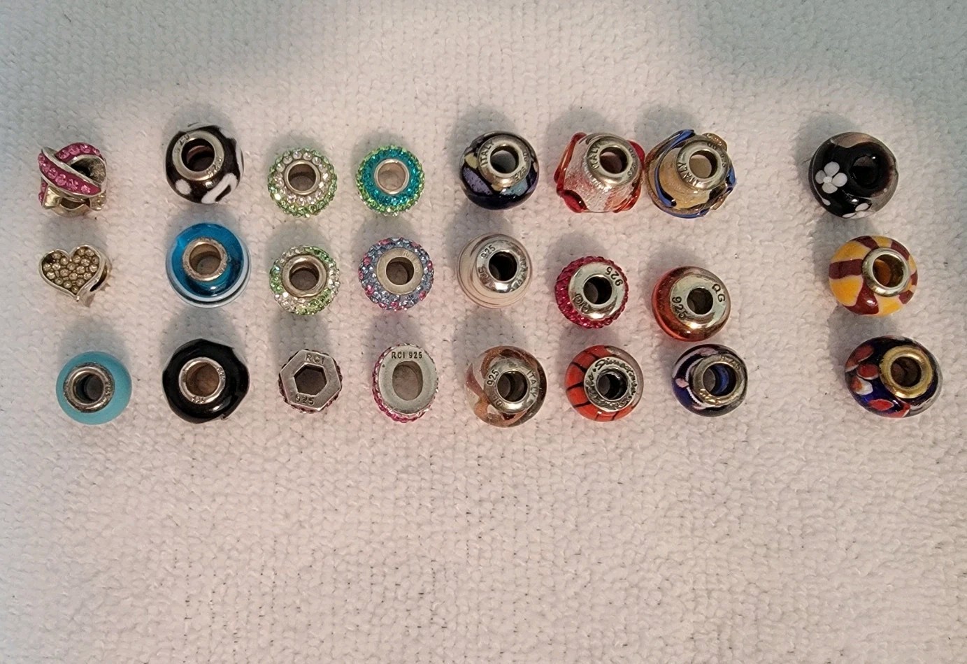 Lot Of 21 925 Sterling Silver Charms Beads + 3 Non Sterling QG, RCI, VARIOUS