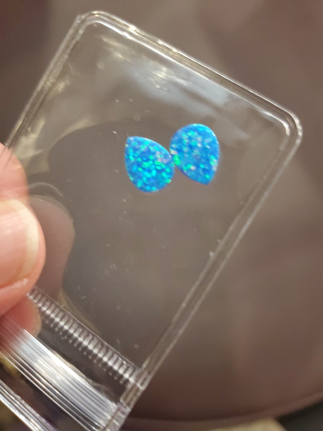 Two Set 0.38ct Loose Lab Created Pear Cut Blue Pink GreenTriplet Opal 5 x 4.5 mm