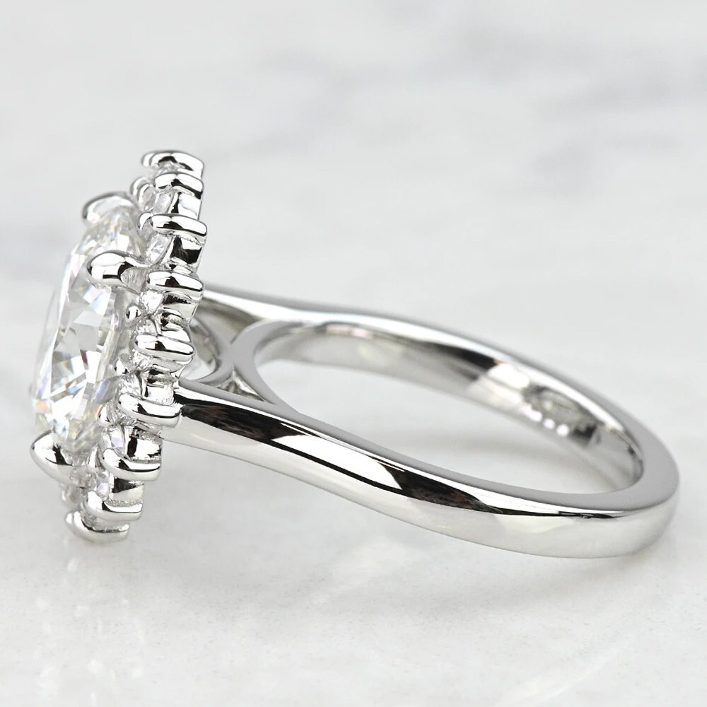 11.00 mm Round Cut Moissanite Halo Set Engagement Ring In 14K White Gold Plated