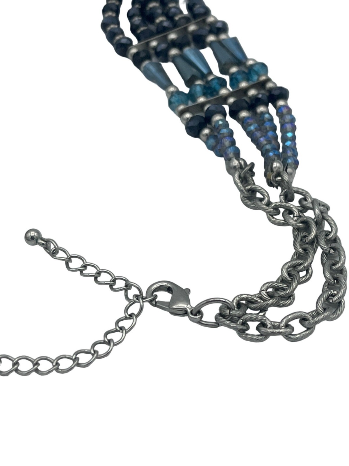Beaded Multistrand Necklace Aurora Borealis Gradient Colors Blue Gray Shine