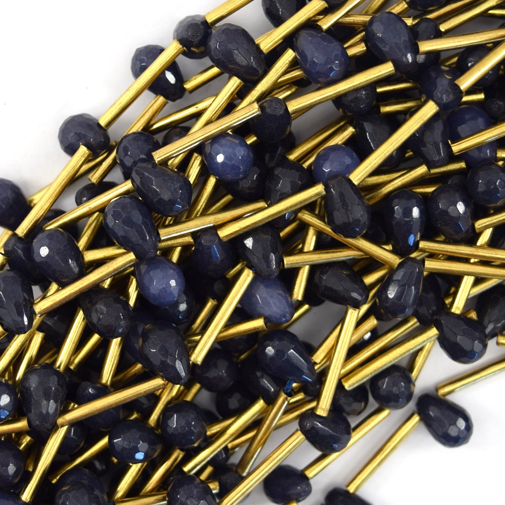 9mm faceted sapphire blue jade teardrop beads 15″ strand top drilled