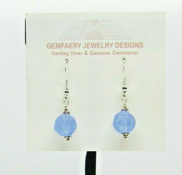 Sterling Silver Faceted CHALCEDONY Gemstone Dangle Earrings #2820…Handmade USA