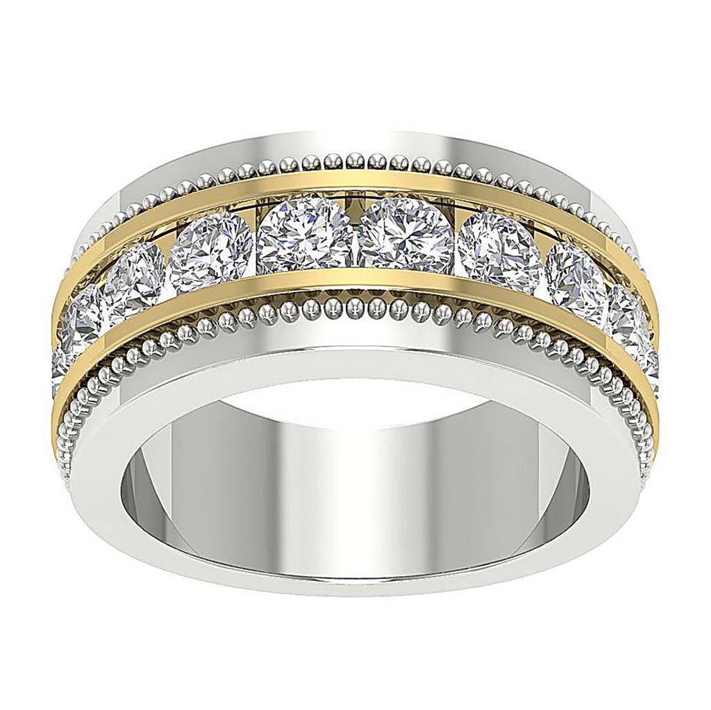 I1 G 1.75 Carat Genuine Diamond Men’s Wedding Ring 14K Two-Tone Gold Channel Set