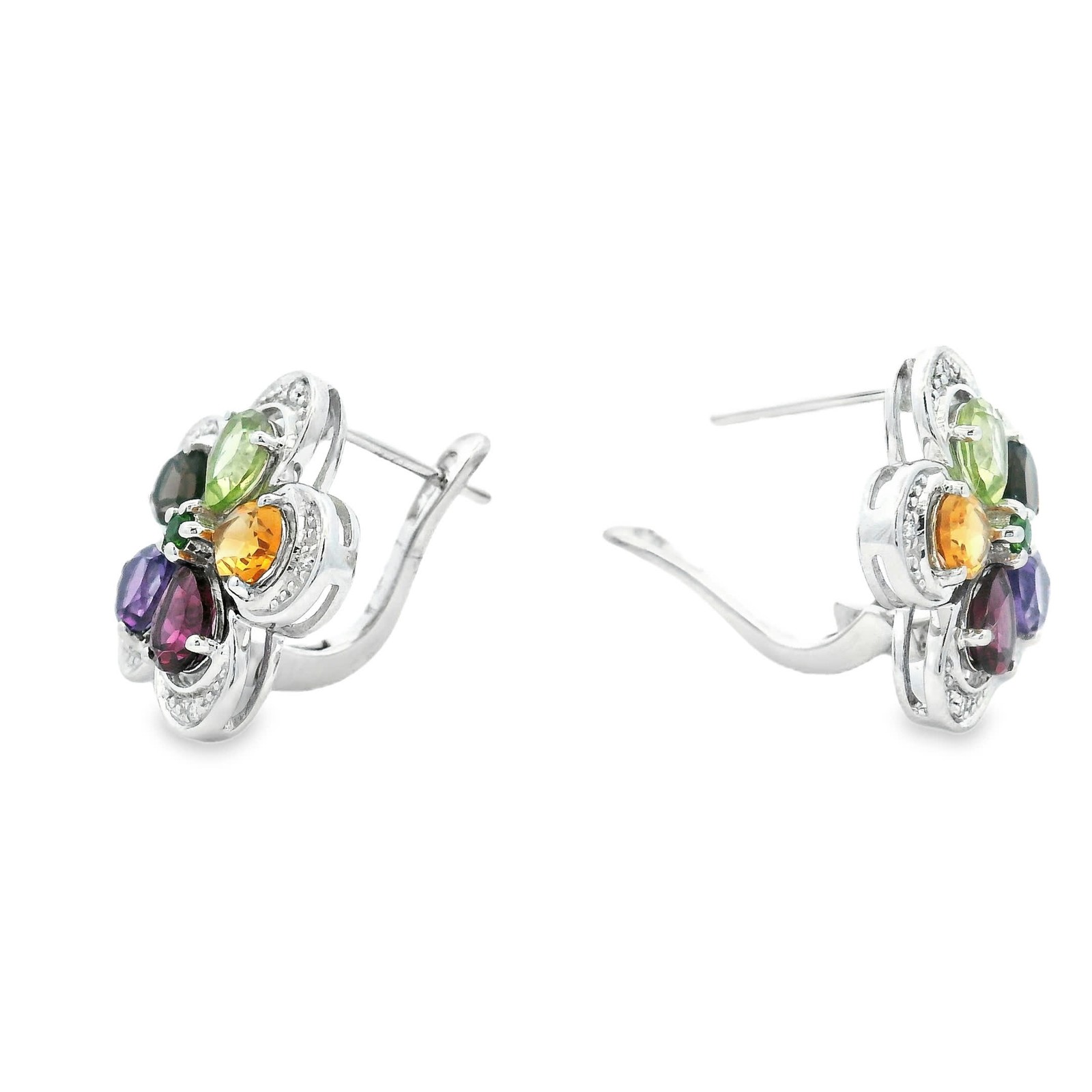 Natural Assorted Gemstones & Diamond Dangle/Drop Earrings, 14k White Gold