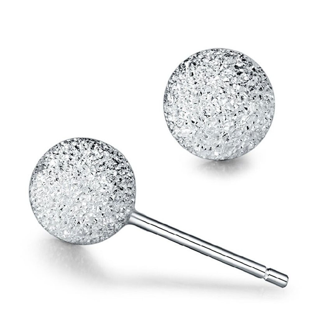 Solid 925 Sterling Silver 4mm small BALL Stud Earrings SPARKLING Laser Cut .52g