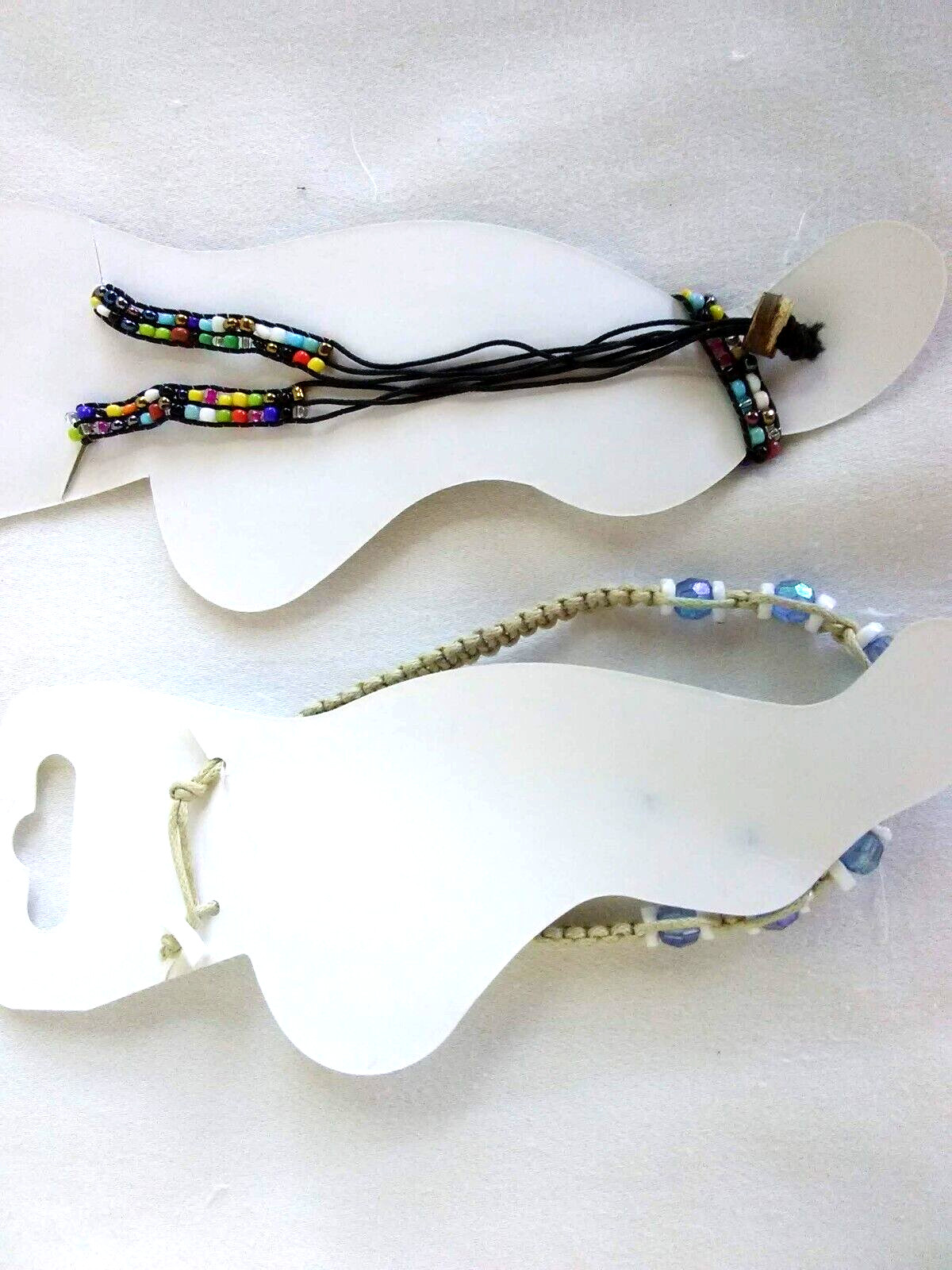 Lot of 2 Macrame Seed Beads Ankle Bracelets Anklets Tie Adjustable New 9.5″ New