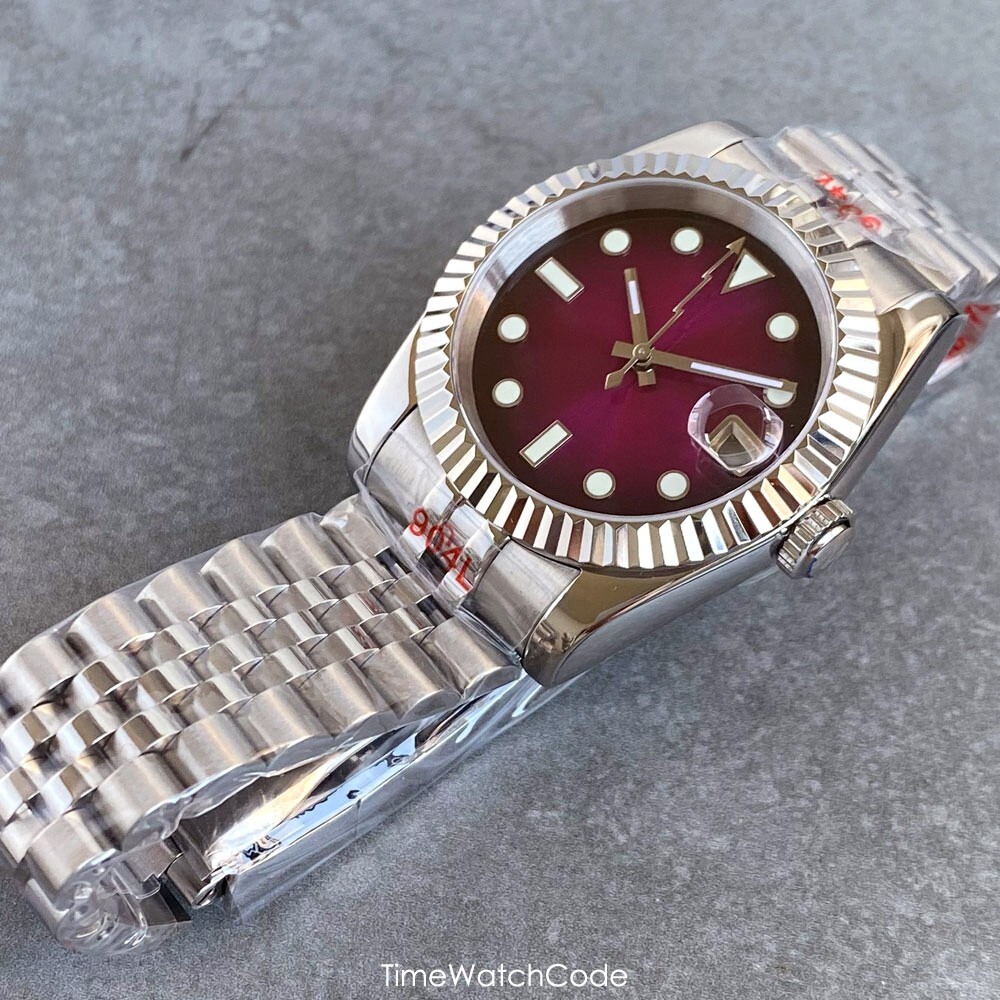 Purple Sunburst Dial NH35 Automatic Men Watch Mechanical Jubilee Strap 39mm