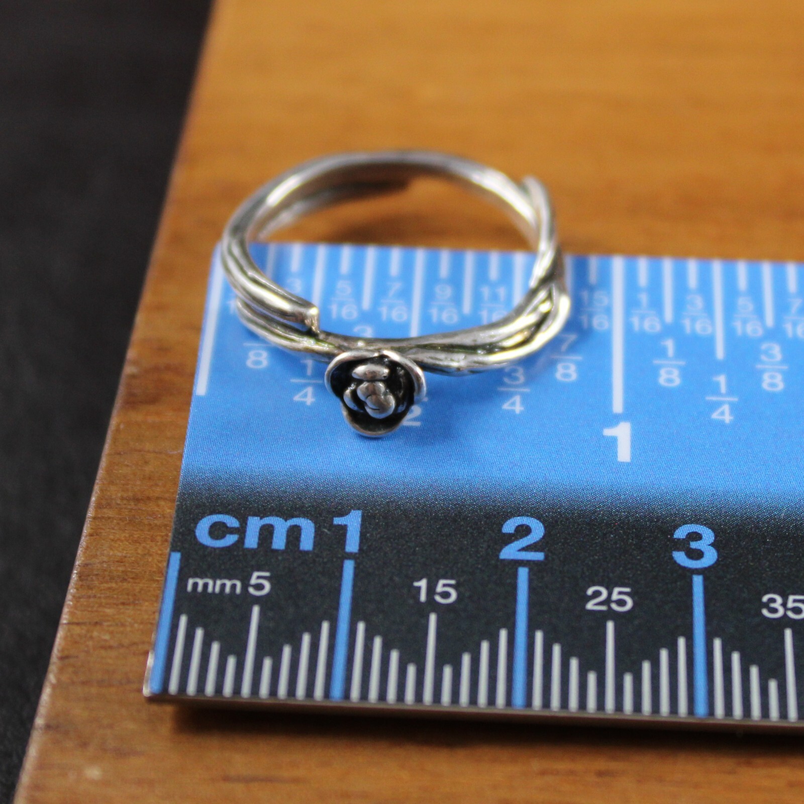 PZ ISRAEL Small ROSE BUD with Rose Stem Band Ring Sterling Silver Size 8