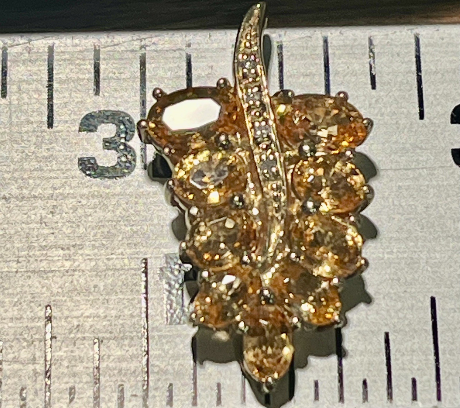 14K Gold Pendant with Citrines And Diamonds 3.32gr, 1.25”L Generous Bail Vintage