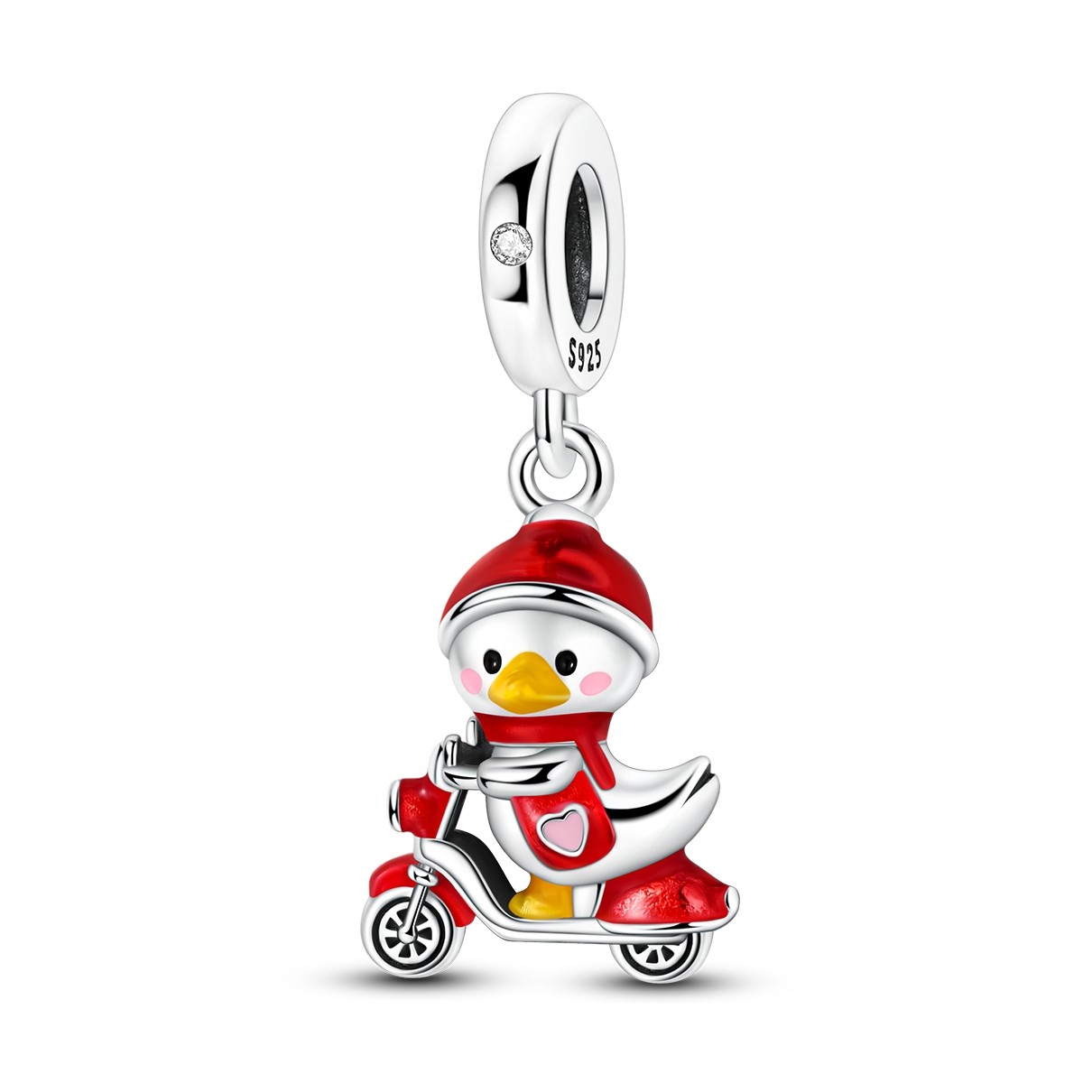 MULA Original 925 Sterling Silver Charm Red Small Duck Bike fit Women Bracelet
