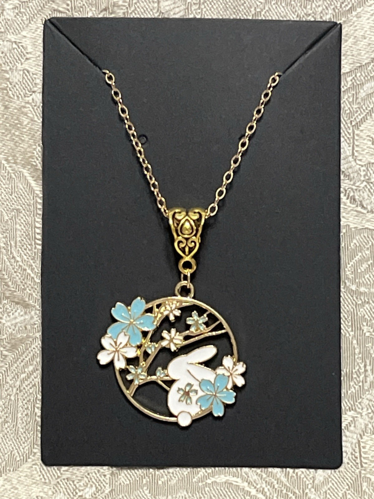 Vintage Floral Bunny Gold Charm Fashion Bohemian Casual Fun Necklace 18”