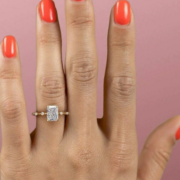 2.40 CT Radiant Cut Lab Created Moissanite 14K Solid Yellow Gold Engagement Ring