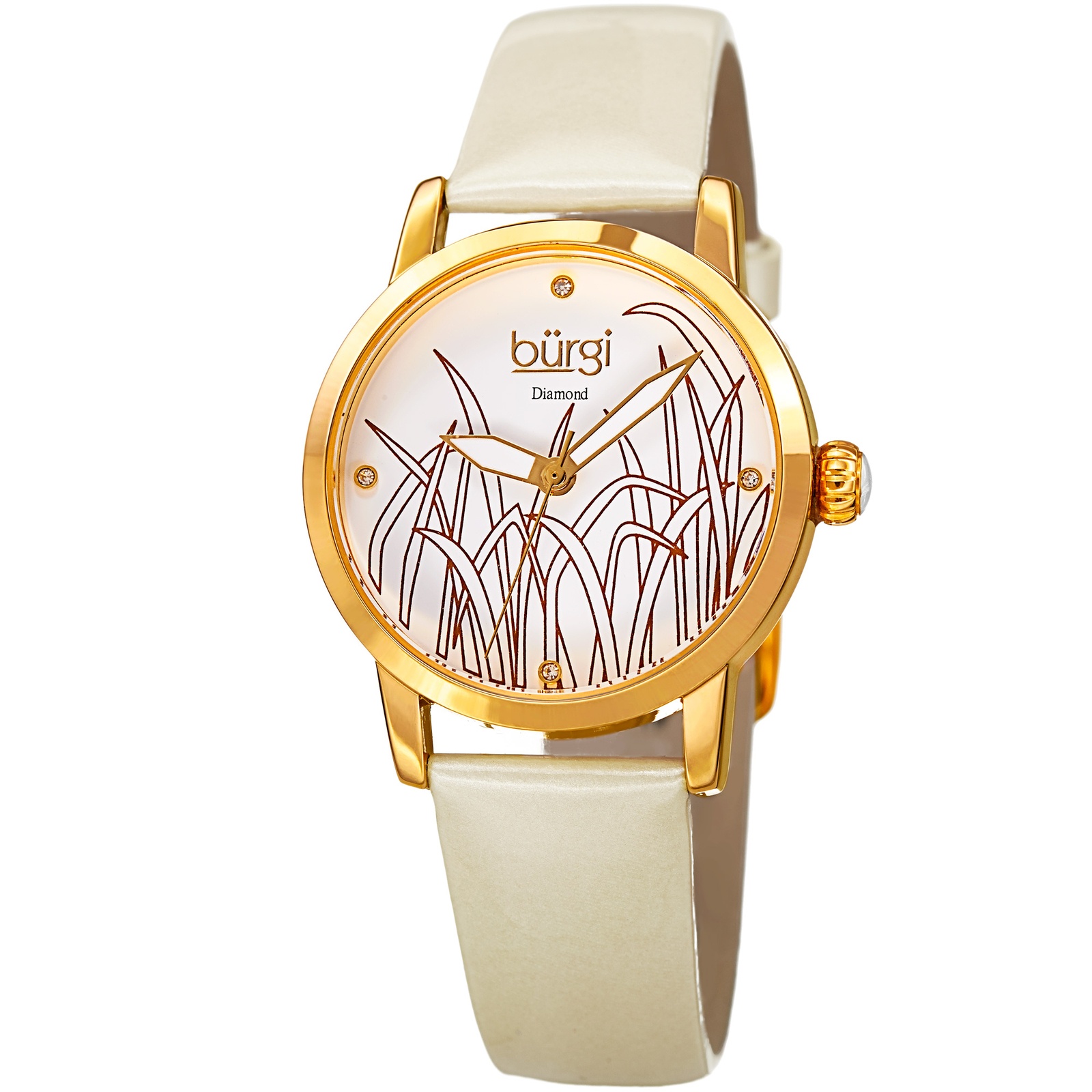 Women’s Burgi BUR173WT Matte Diamond Dial Reed Design Genuine Leather Watch