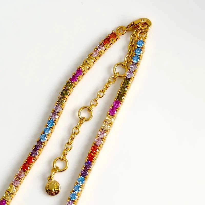 15TCW Round Lab Created Rainbow Sapphire 14k Yellow Gold Plated Chocker Necklac