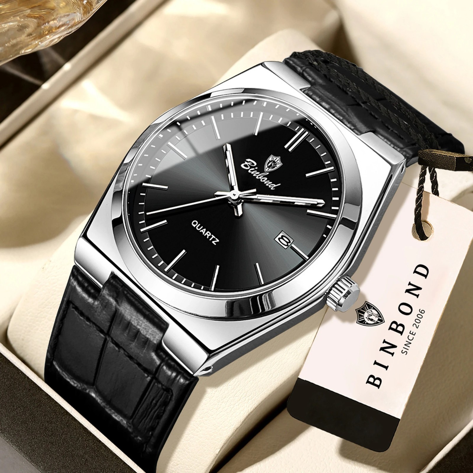 BINBOND Luxury quartz wristwatches luminous waterproof auto date men’s watch bus