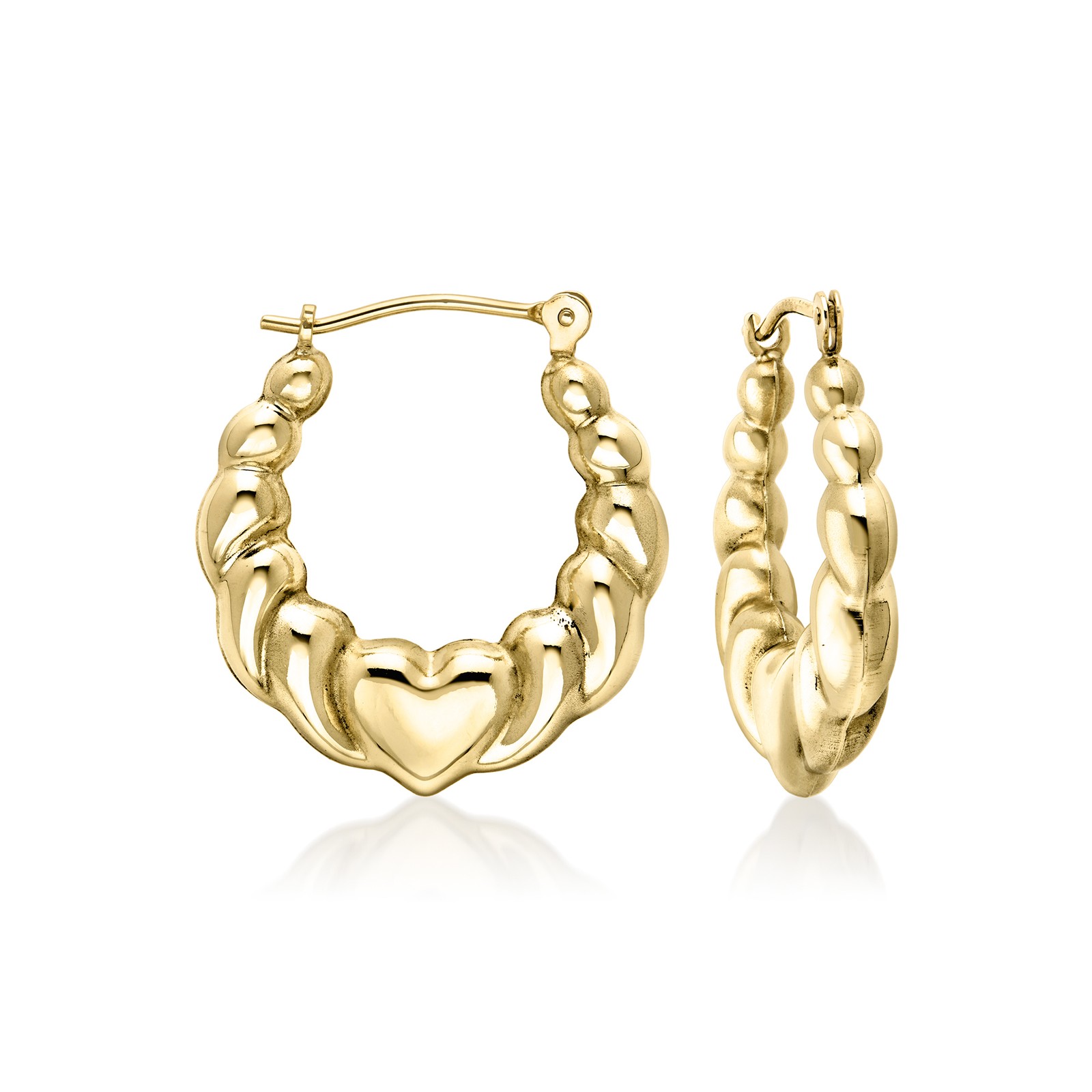 Vintage 14kt Yellow Gold Heart Hoop Earrings. 7/8 inches