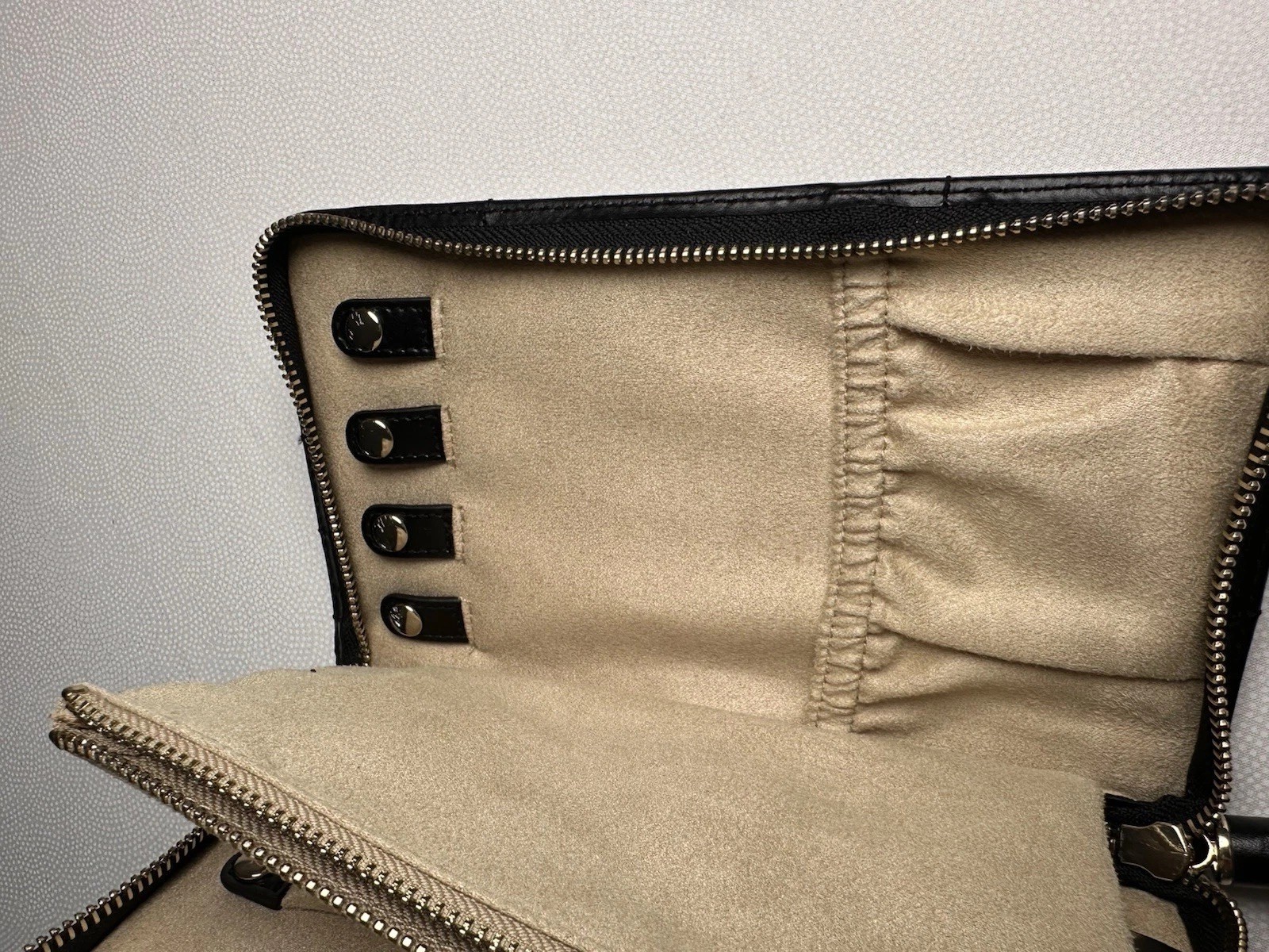 WOLF Black Quilted Leather Travel Jewelry Case Zip Around Organizer Clutch NWT