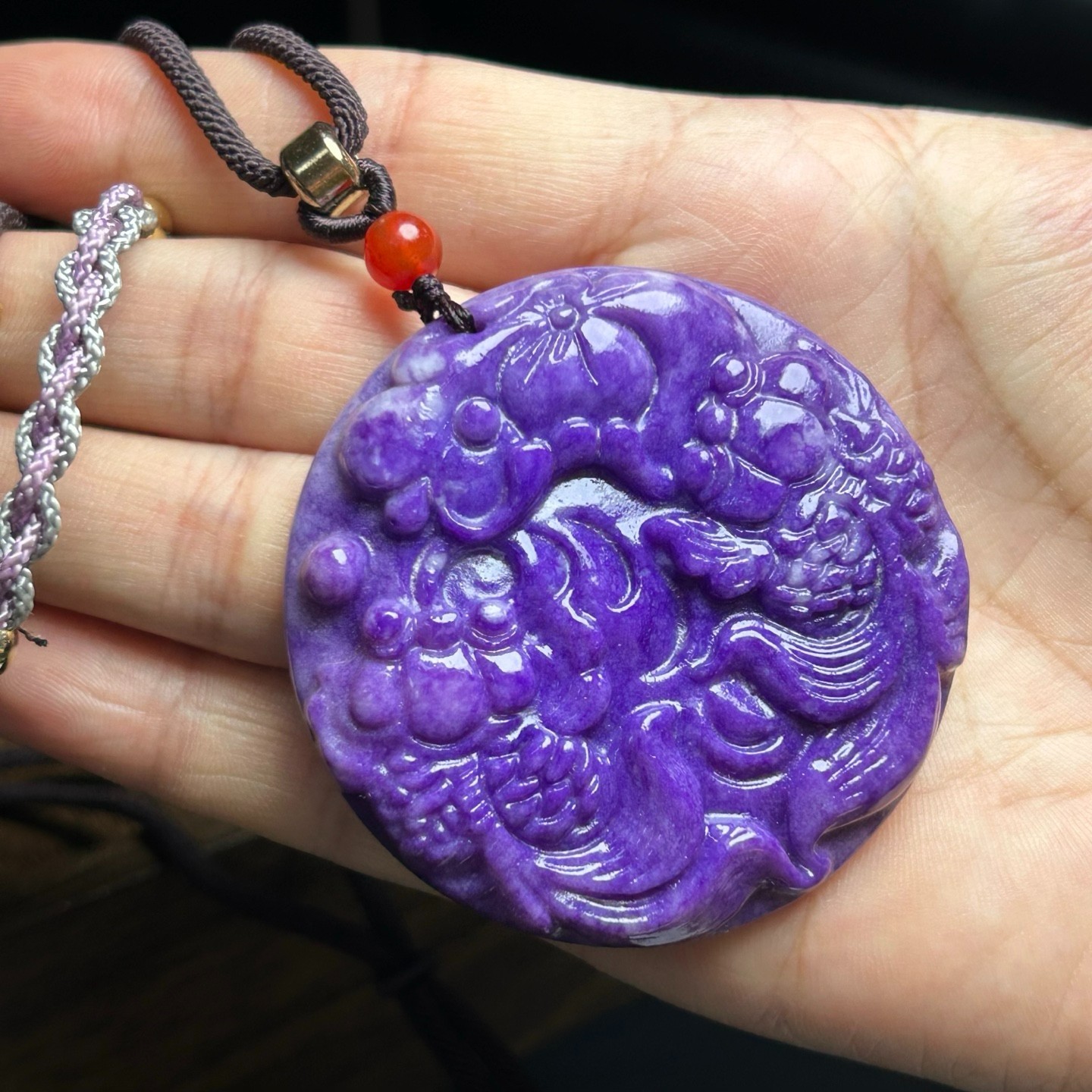 Nature purple Burmese Jade Jadeite Carved lucky charm amulet Pendant&Necklaces