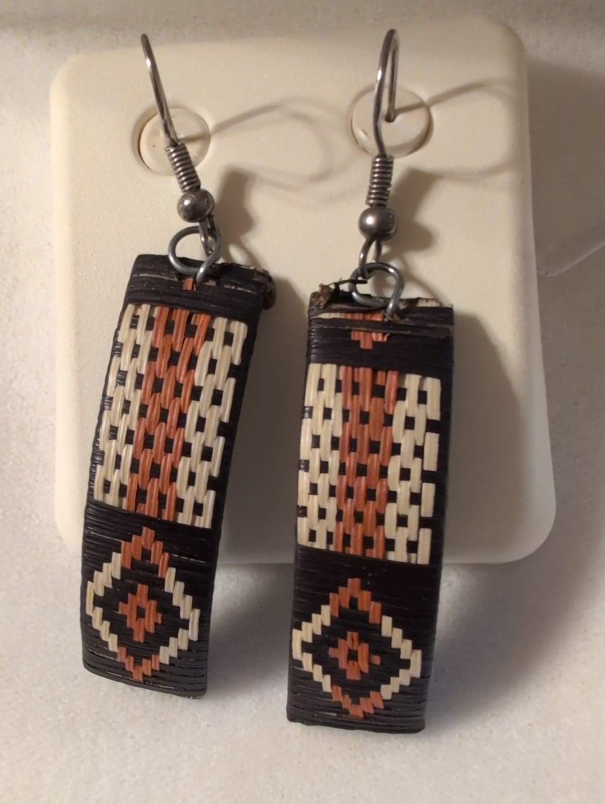South American Peruvian Amazon Artists Cana Flecha Cane Hand Woven Earrings