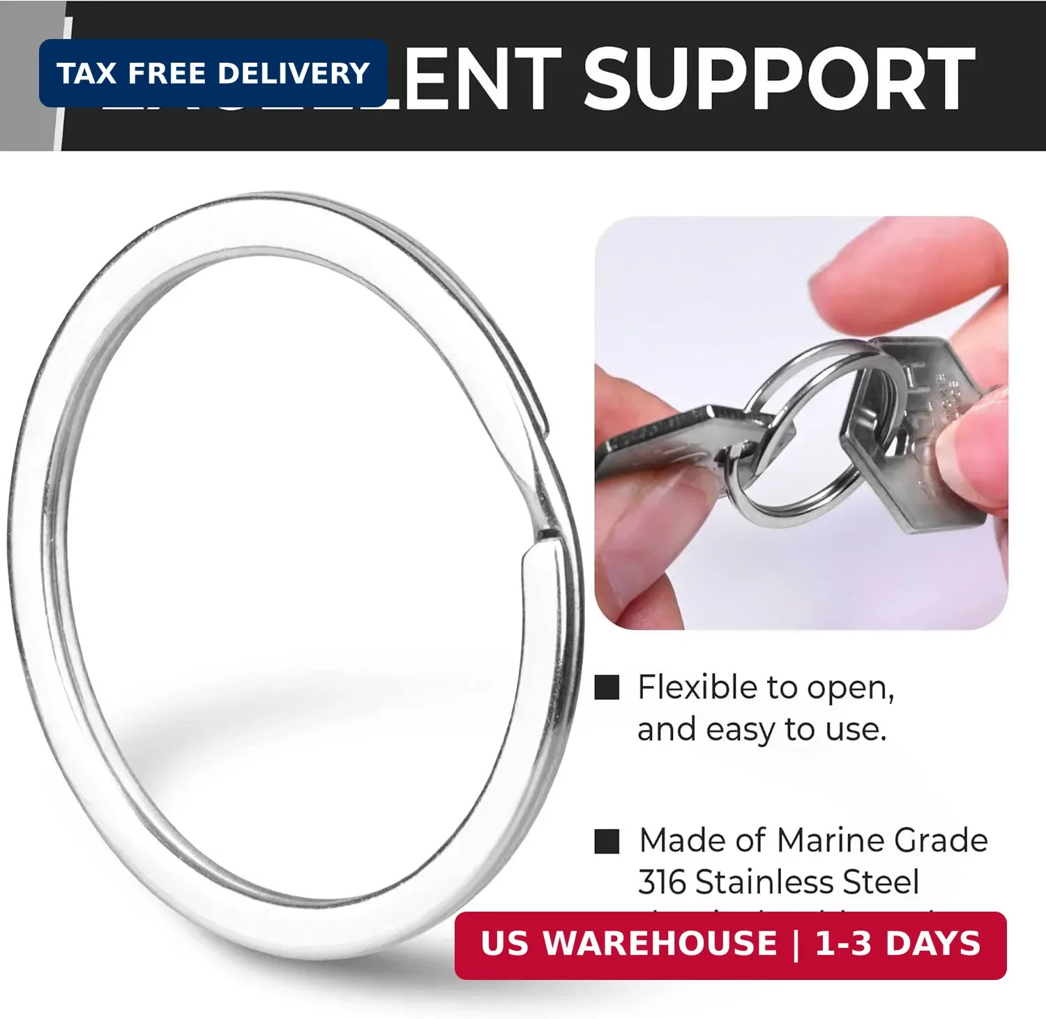 CREST Surgical and Marine Grade Stainless Steel Split Ring for Keychains SS316L