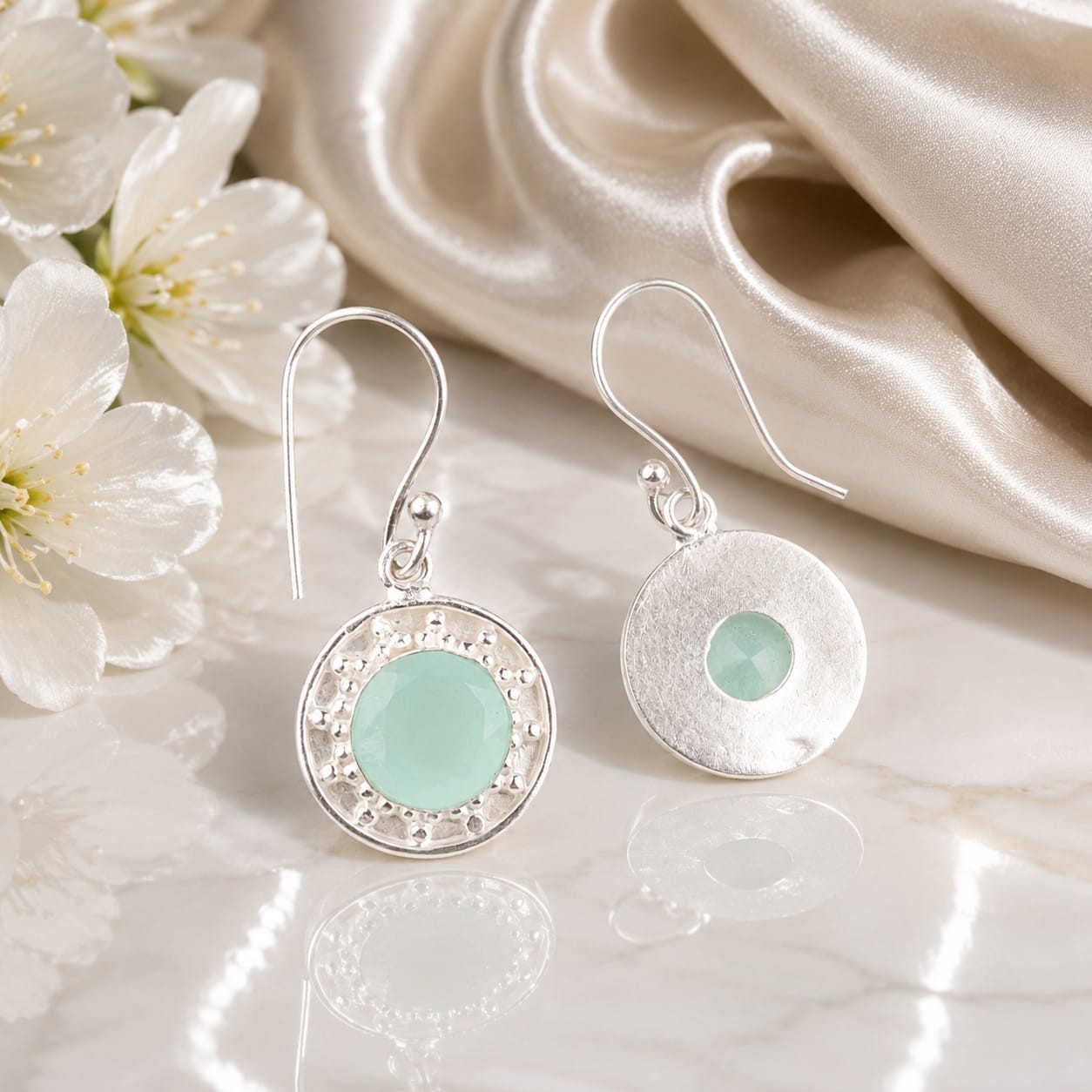 Aqua Chalcedony Gemstone 925 Sterling Silver Handmade Earring Gift For Her Women