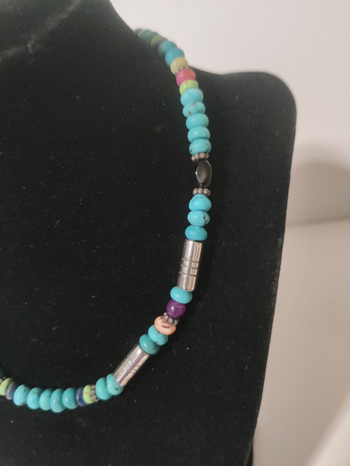 Vintage Sterling Silver T. Singer Native American Turquoise Necklace Choker 15.5