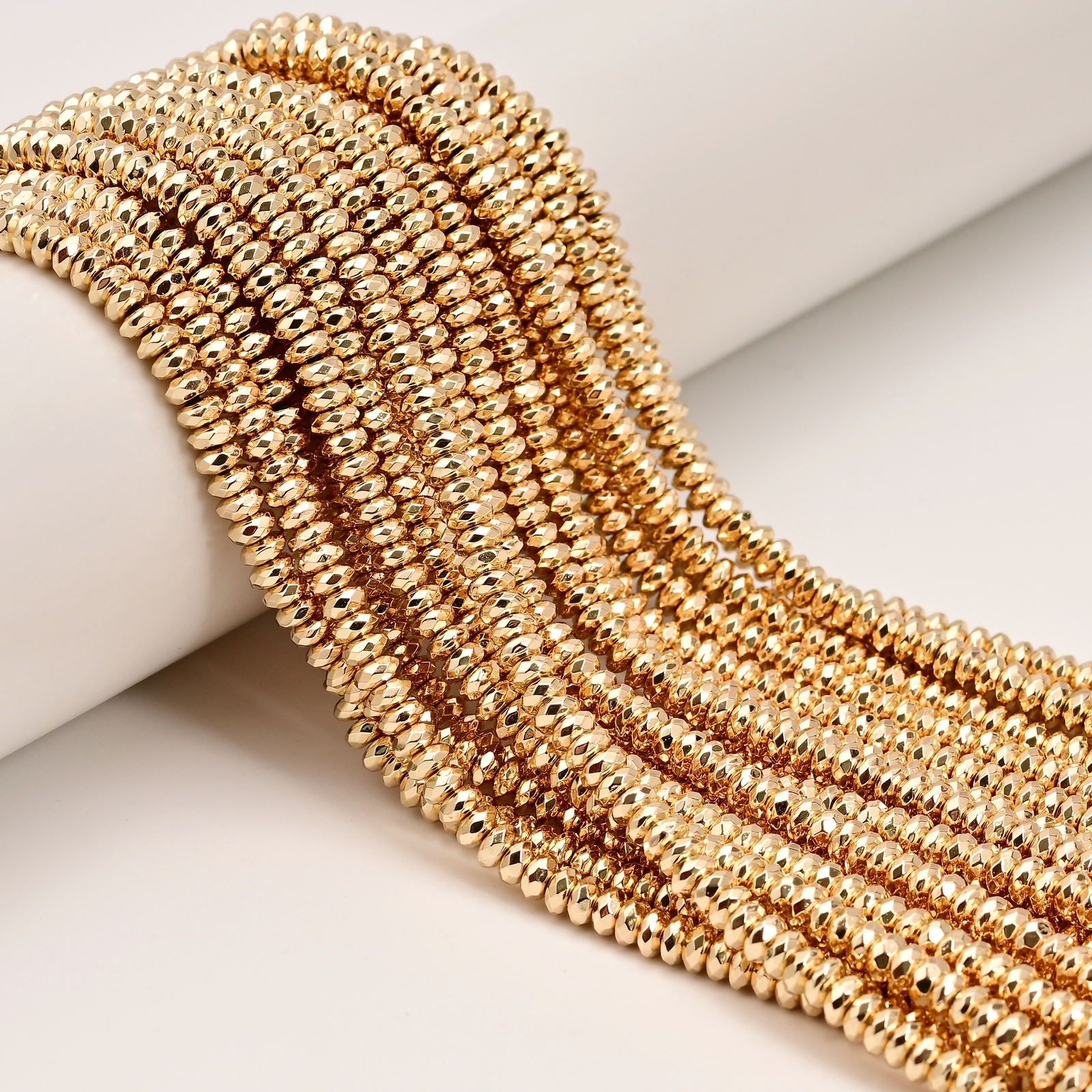 Titanium 14K Gold Plated Hematite Faceted Rondelle Beads 2x4mm 15.5” Strand